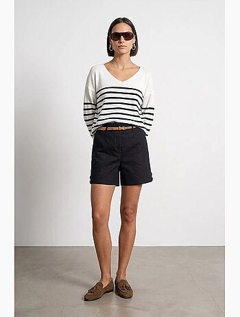 Maglione in maglia a coste con scollo a v a righe dilvin