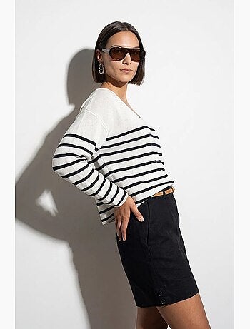 Maglione in maglia a coste con scollo a v a righe dilvin