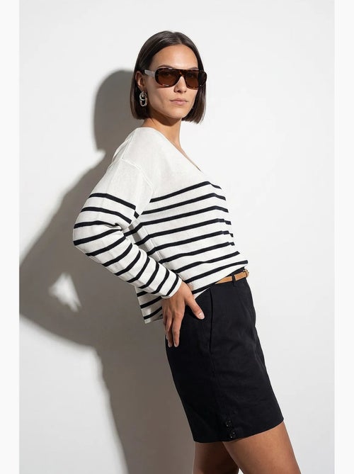 Maglione in maglia a coste con scollo a v a righe dilvin - Kiabi Maglione in maglia a coste con scollo a v a righe dilvin - Kiabi
