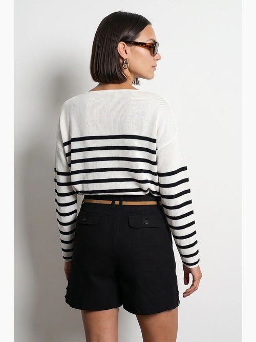 Maglione in maglia a coste con scollo a v a righe dilvin - Kiabi Maglione in maglia a coste con scollo a v a righe dilvin - Kiabi