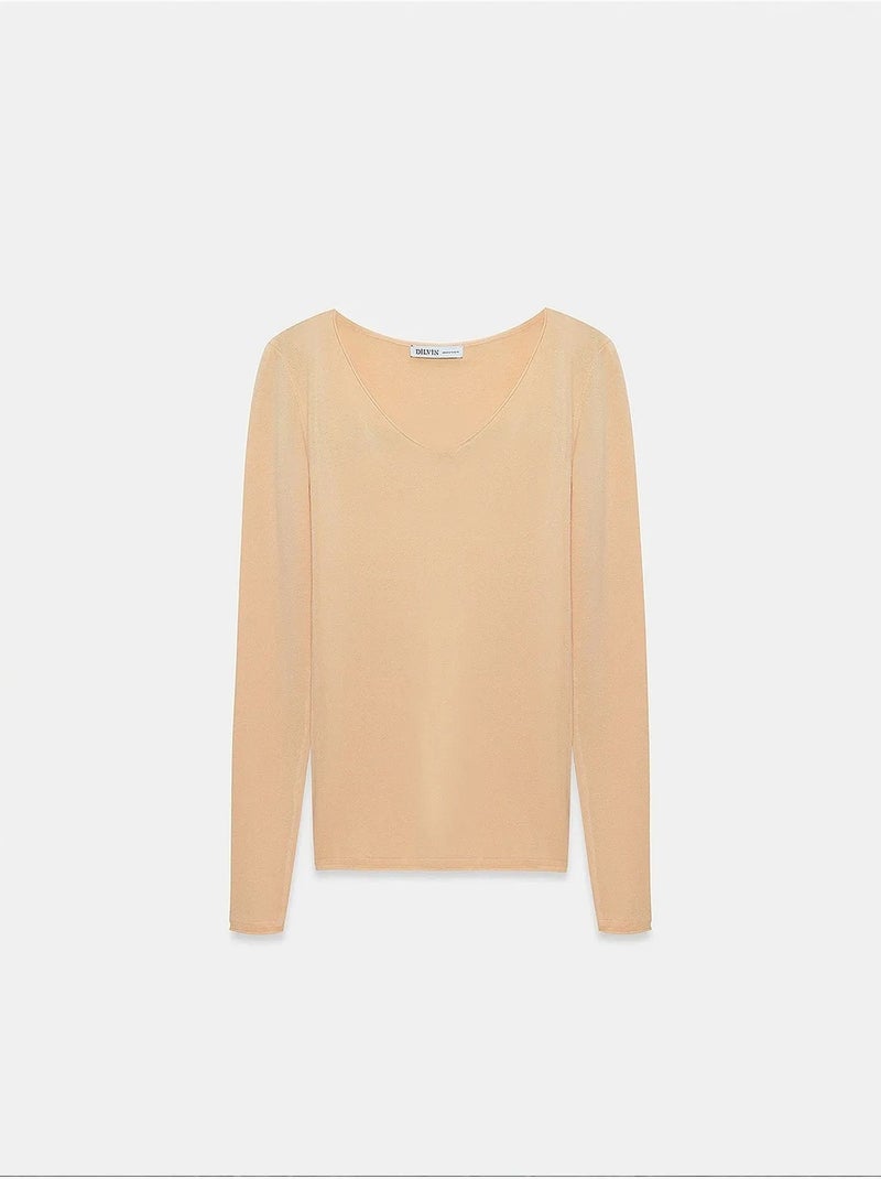 Maglione in maglia a coste con scollo a v slim fit dilvin Beige argilla - Kiabi