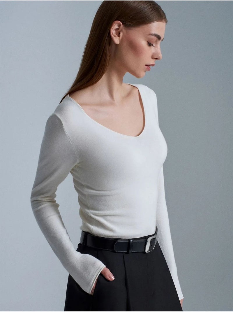 Maglione in maglia a coste con scollo a v slim fit dilvin Bianco - Kiabi