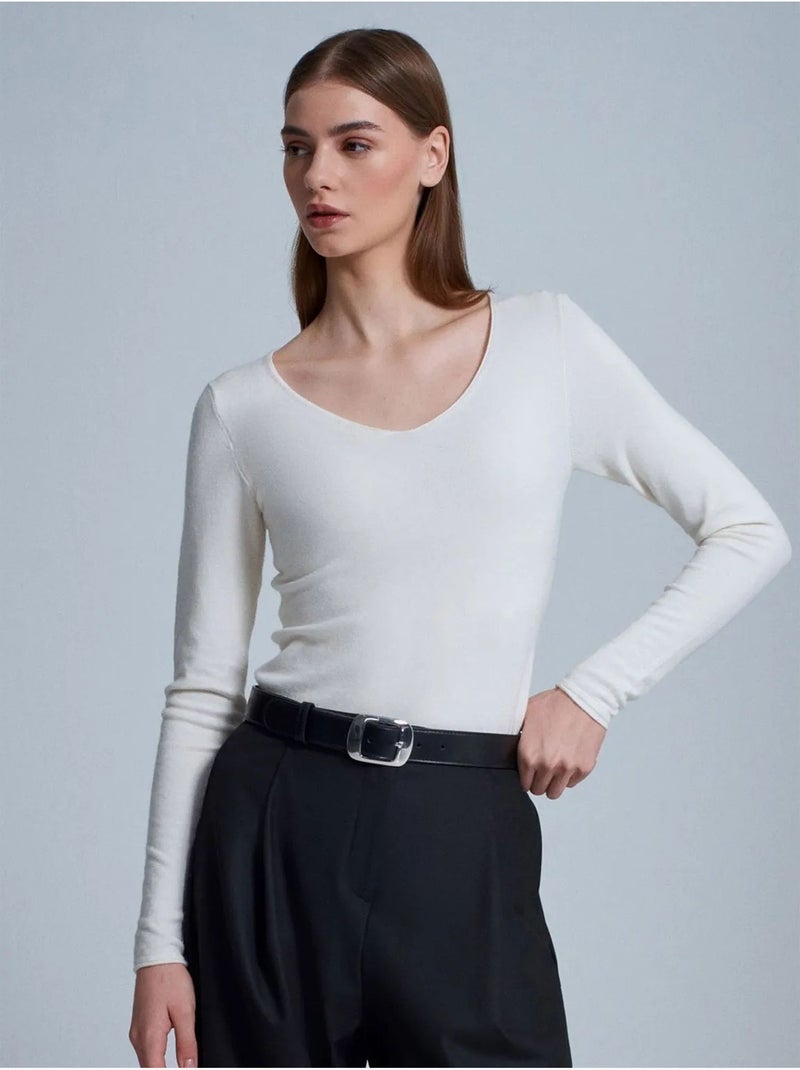 Maglione in maglia a coste con scollo a v slim fit dilvin Bianco - Kiabi