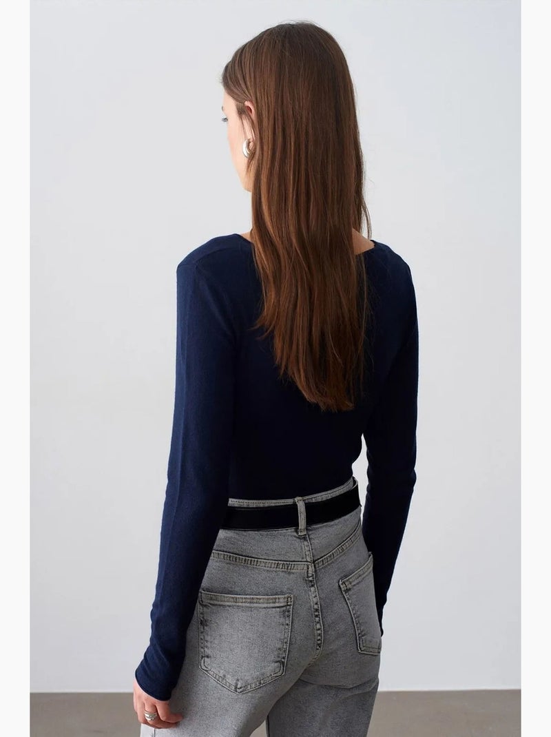 Maglione in maglia a coste con scollo a v slim fit dilvin Blu marino - Kiabi
