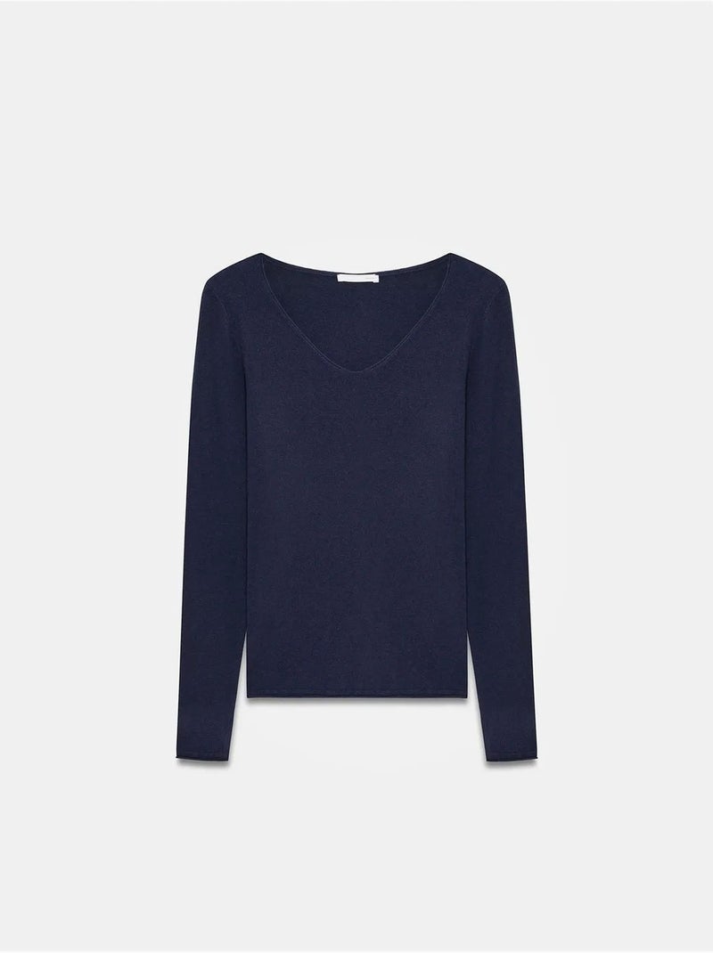 Maglione in maglia a coste con scollo a v slim fit dilvin Blu marino - Kiabi