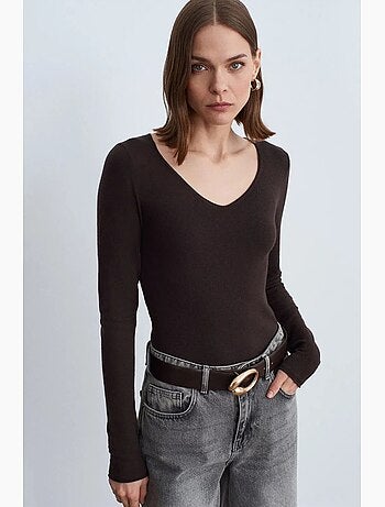 Maglione in maglia a coste con scollo a v slim fit dilvin