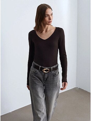Maglione in maglia a coste con scollo a v slim fit dilvin