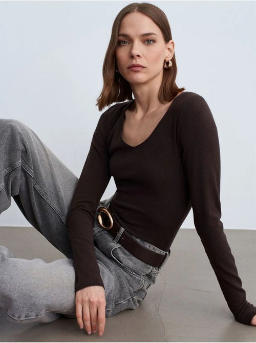Maglione in maglia a coste con scollo a v slim fit dilvin - Kiabi Maglione in maglia a coste con scollo a v slim fit dilvin - Kiabi