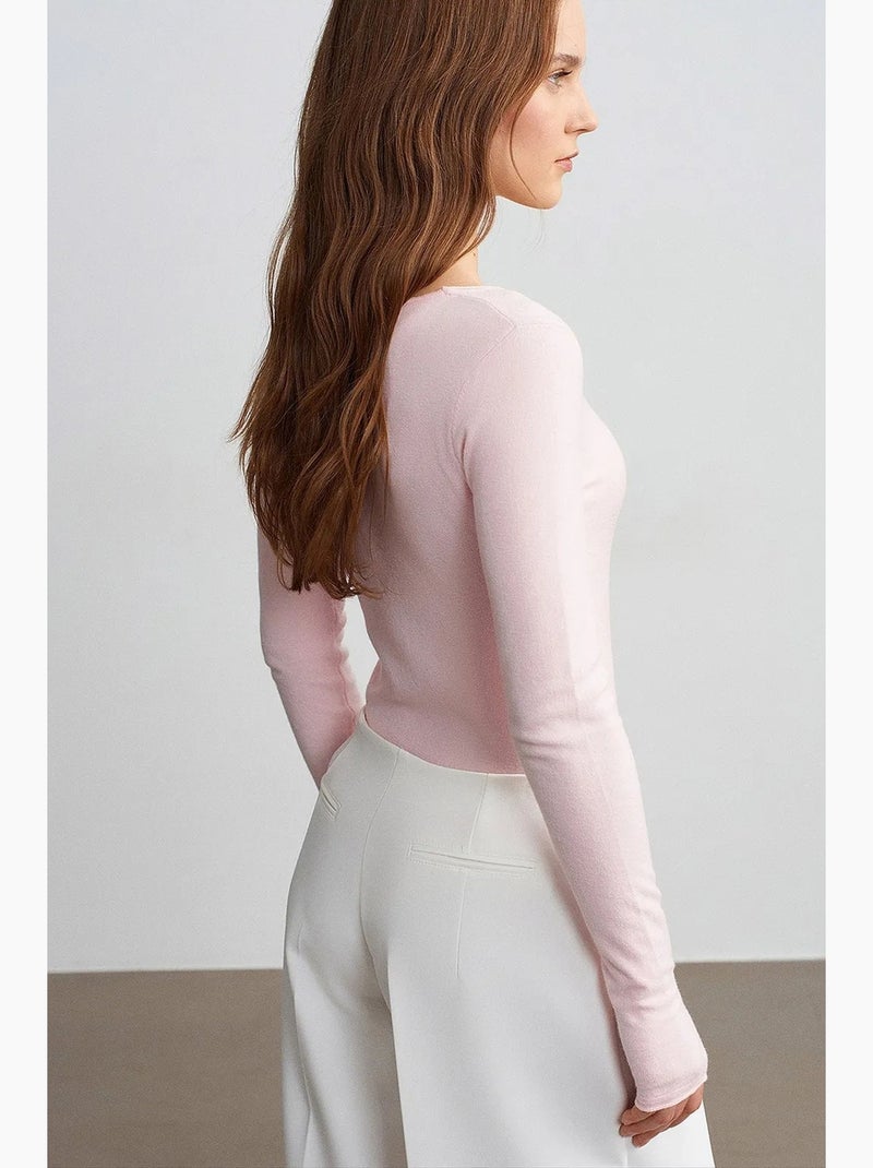 Maglione in maglia a coste con scollo a v slim fit dilvin Rosa chiaro - Kiabi