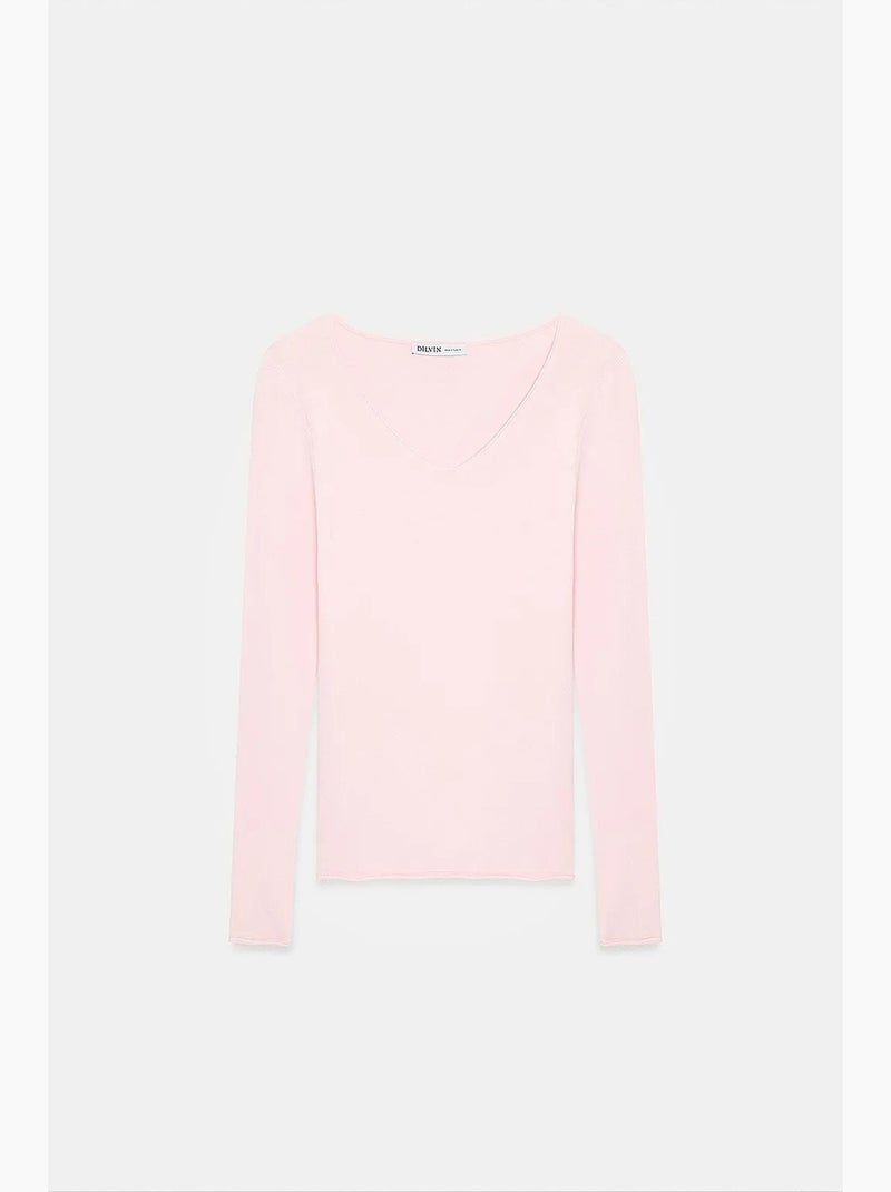 Maglione in maglia a coste con scollo a v slim fit dilvin Rosa chiaro - Kiabi