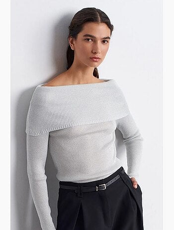 Maglione in maglia a coste con scollo bardot aderente dilvin