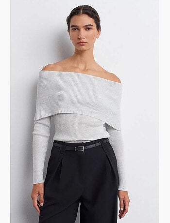 Maglione in maglia a coste con scollo bardot aderente dilvin