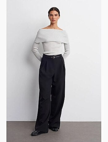 Maglione in maglia a coste con scollo bardot aderente dilvin