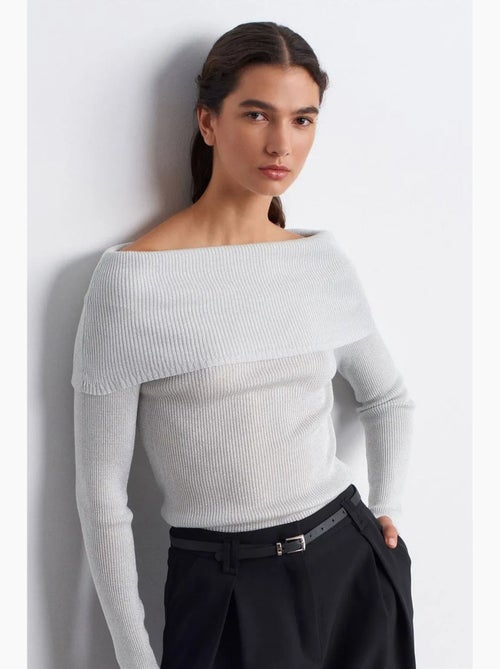 Maglione in maglia a coste con scollo bardot aderente dilvin - Kiabi Maglione in maglia a coste con scollo bardot aderente dilvin - Kiabi