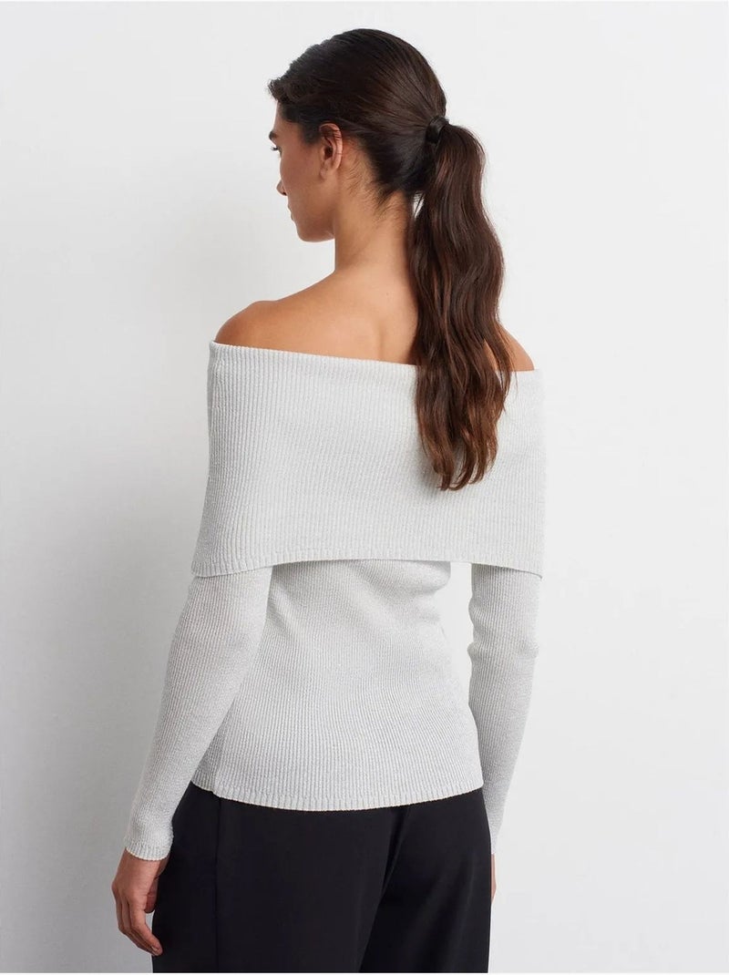 Maglione in maglia a coste con scollo bardot aderente dilvin Bianco sporco - Kiabi