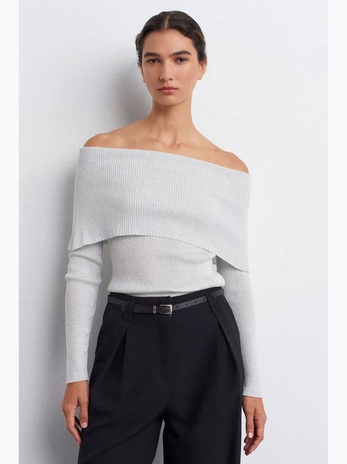 Maglione in maglia a coste con scollo bardot aderente dilvin - Kiabi Maglione in maglia a coste con scollo bardot aderente dilvin - Kiabi