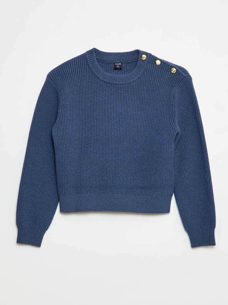 Maglione in maglia a coste con spalla abbottonata Blu - Kiabi