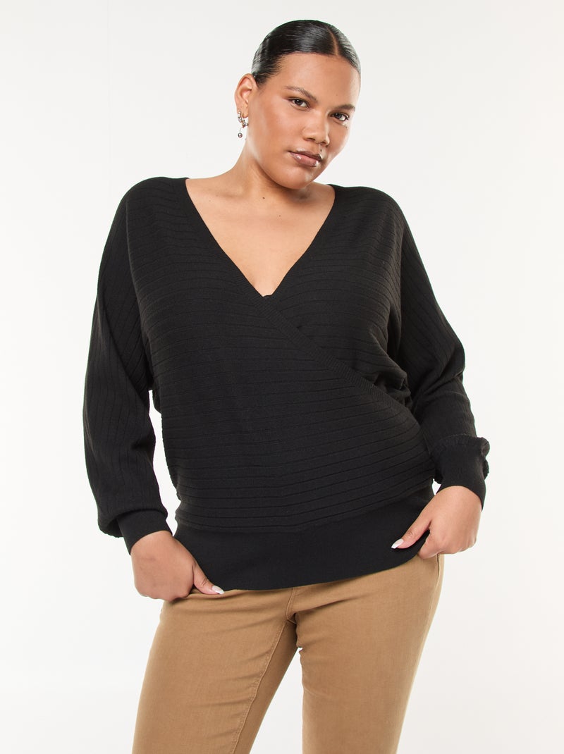 Maglione in maglia a coste Nero - Kiabi