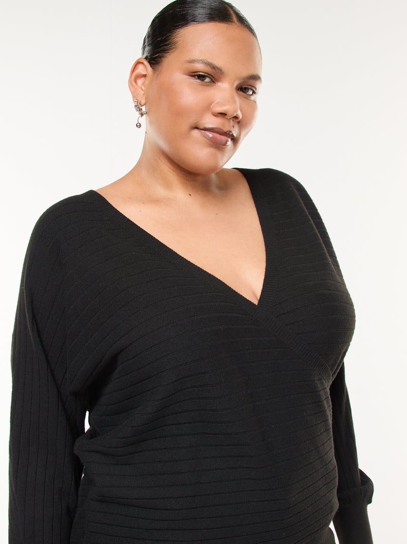 Maglione in maglia a coste Nero - Kiabi