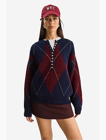 Maglione in maglia a girocollo con chiusura a bottoni lucci