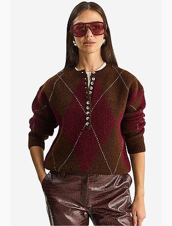 Maglione in maglia a girocollo con chiusura a bottoni lucci