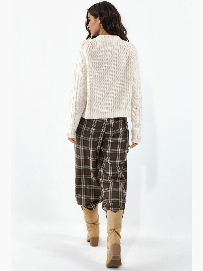 Maglione in maglia a girocollo con motivo hiccup Avorio - Kiabi