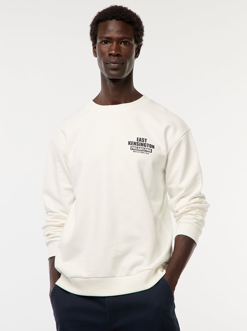 Maglione in maglia a girocollo con stampa fronte-retro Bianco - Kiabi