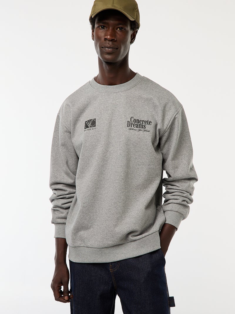 Maglione in maglia a girocollo con stampa fronte-retro Grigio - Kiabi