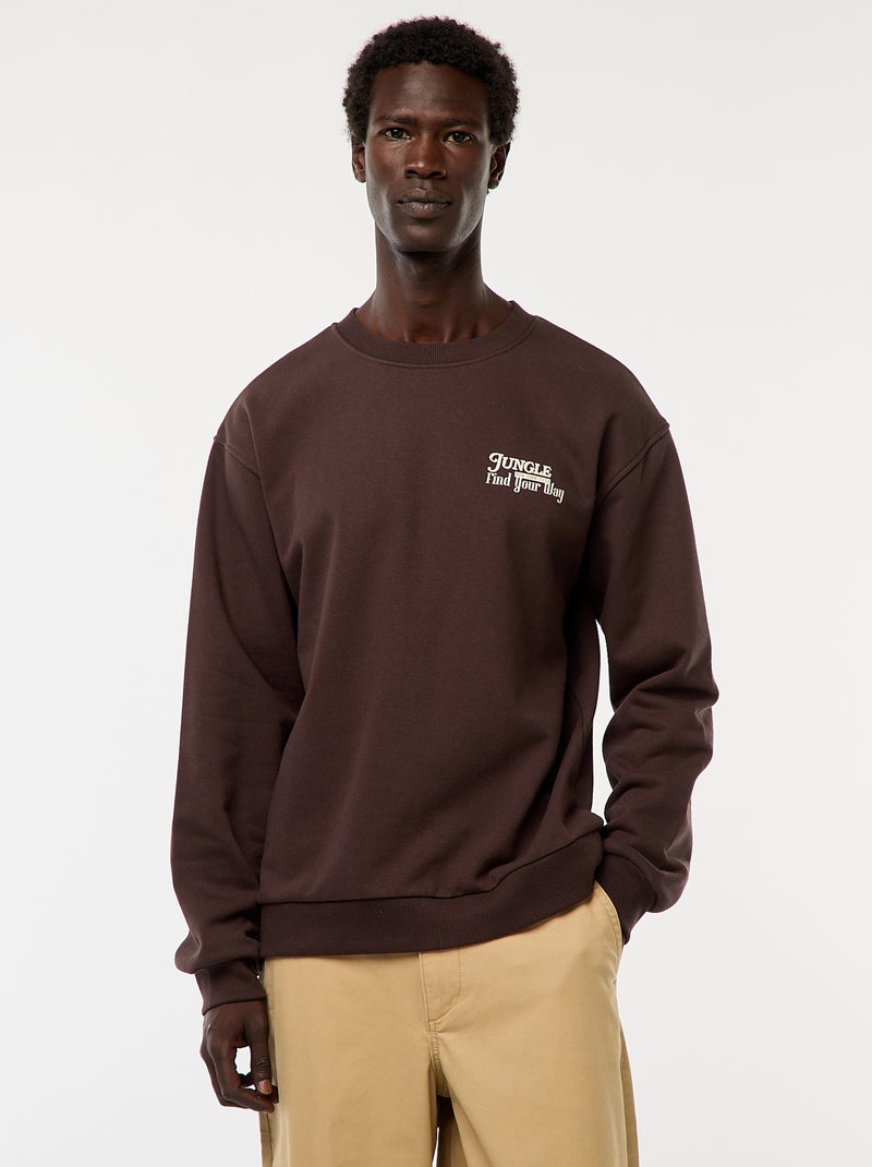 Maglione in maglia a girocollo con stampa fronte-retro Marrone - Kiabi