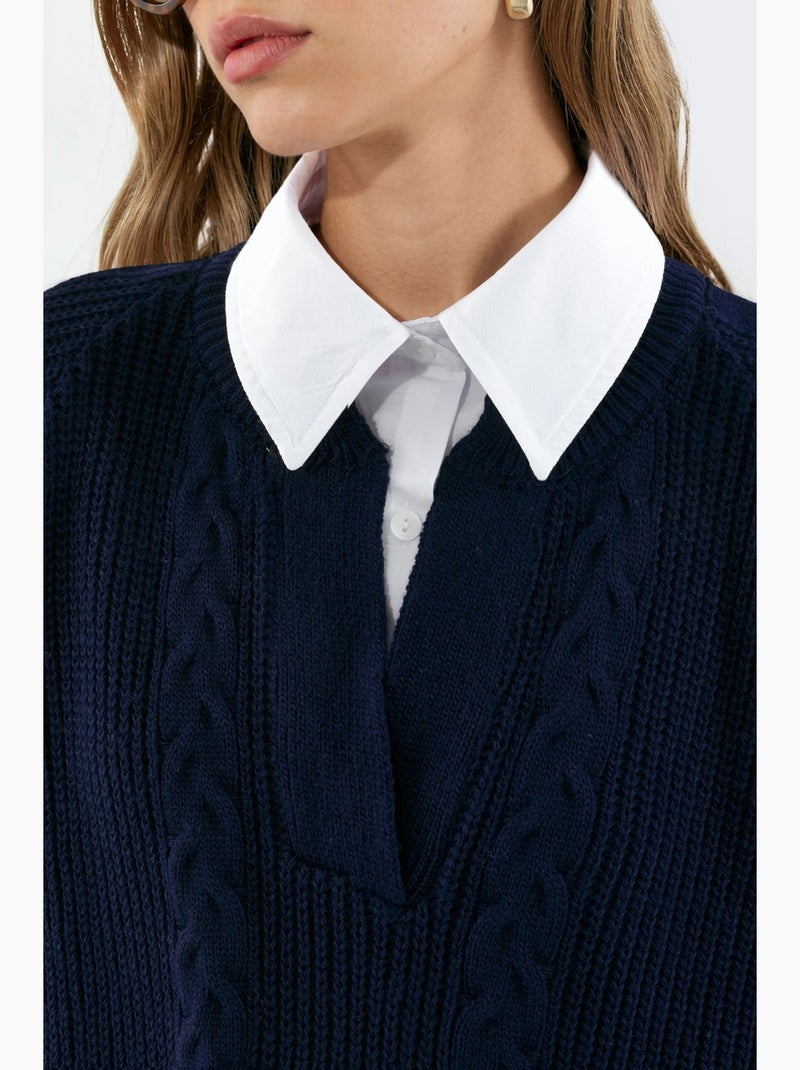 Maglione in maglia a motivo con colletto da camicia hiccup Blu marino - Kiabi