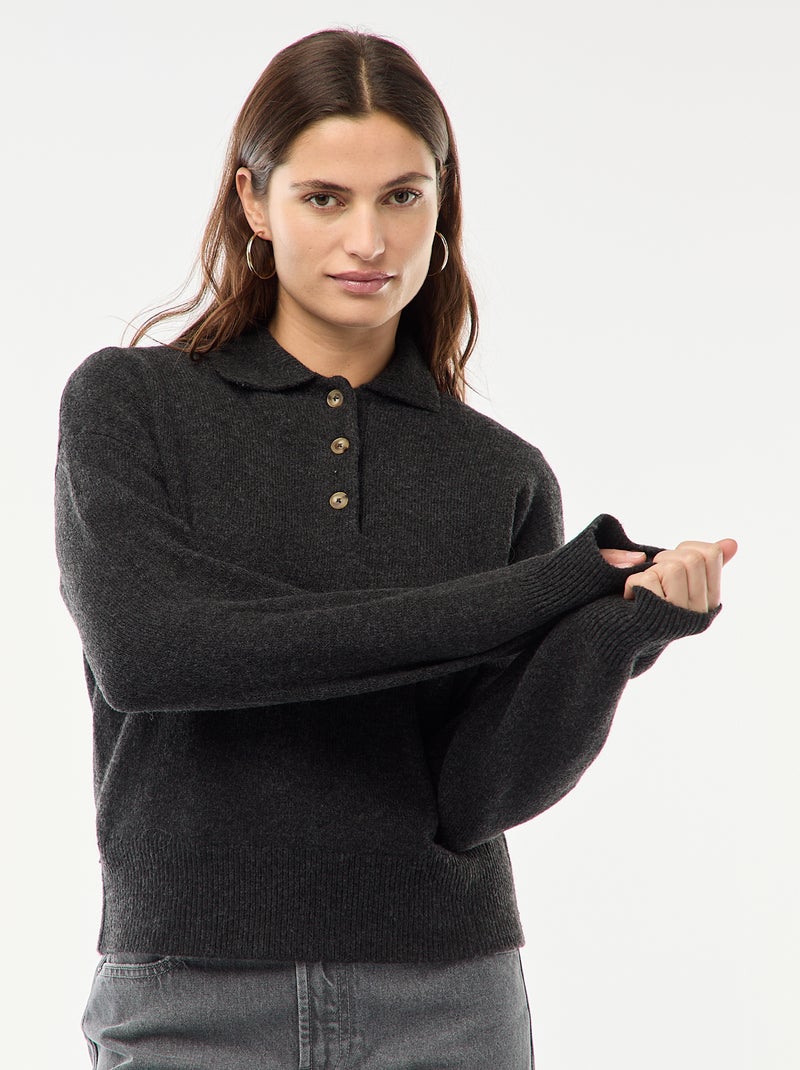 Maglione in maglia a punto grosso con collo polo Grigio - Kiabi