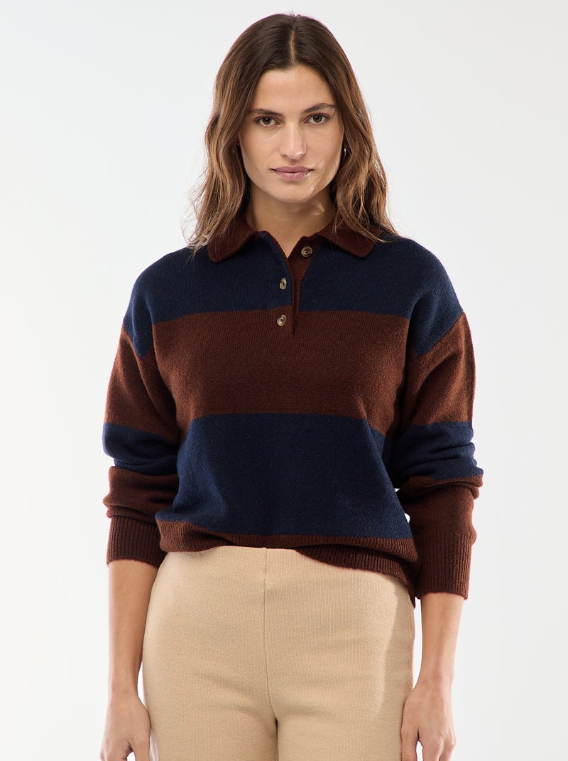Maglione in maglia a punto grosso con collo polo Marrone - Kiabi