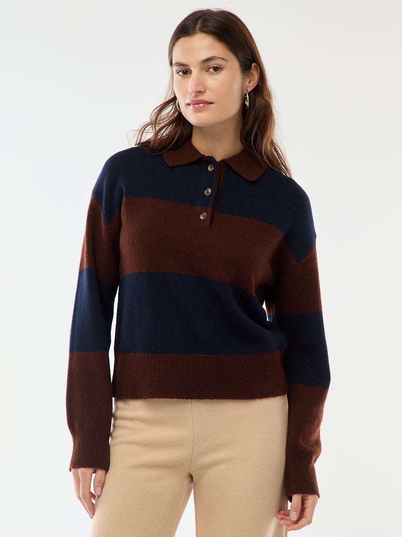 Maglione in maglia a punto grosso con collo polo Marrone - Kiabi