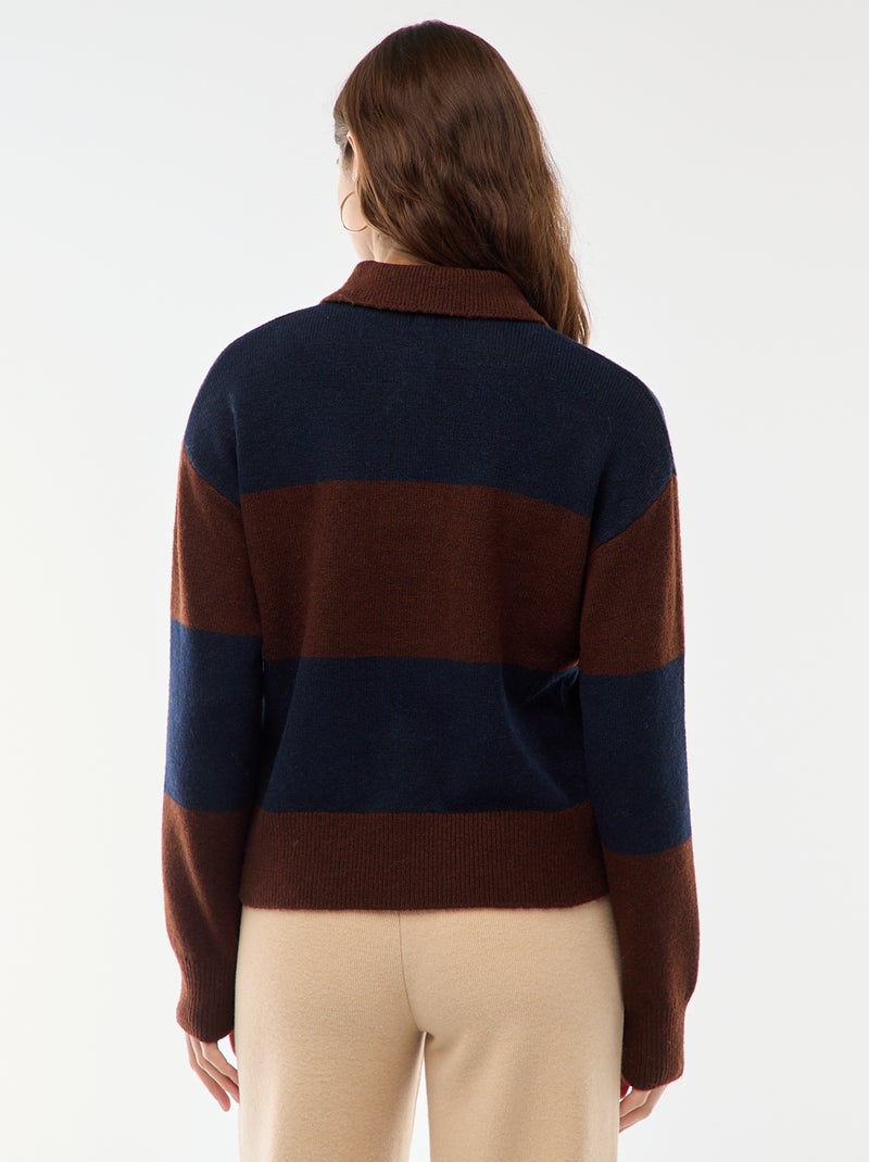 Maglione in maglia a punto grosso con collo polo Marrone - Kiabi