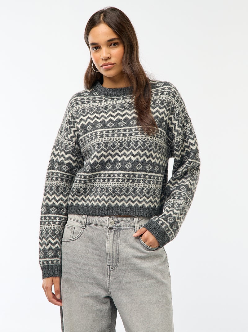 Maglione in maglia a punto grosso con collo rotondo Marrone - Kiabi