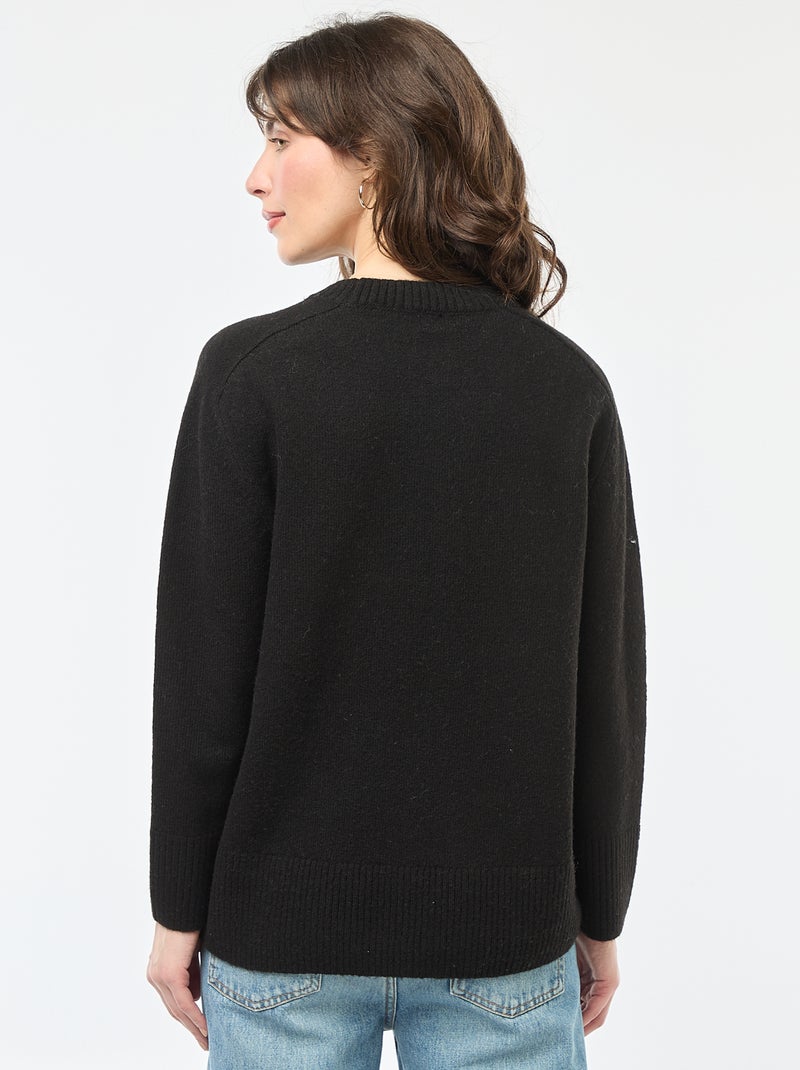 Maglione in maglia a punto grosso con collo rotondo Nero - Kiabi