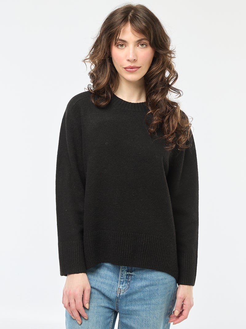 Maglione in maglia a punto grosso con collo rotondo Nero - Kiabi