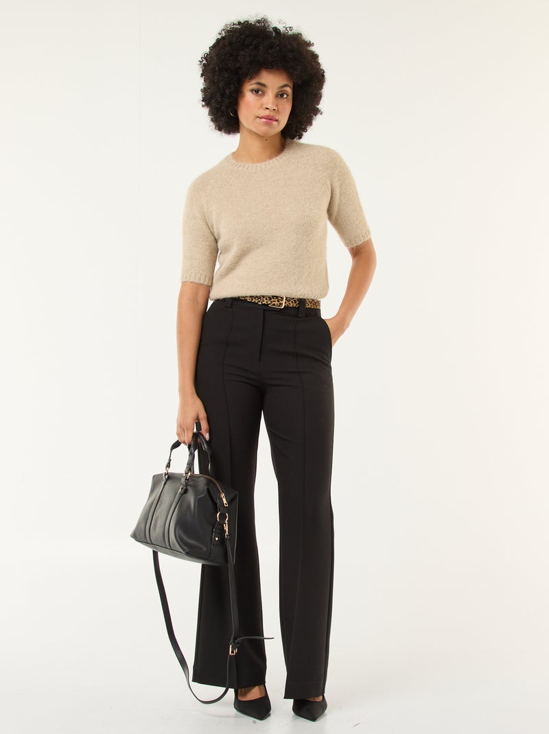 Maglione in maglia a punto grosso con maniche corte Beige - Kiabi