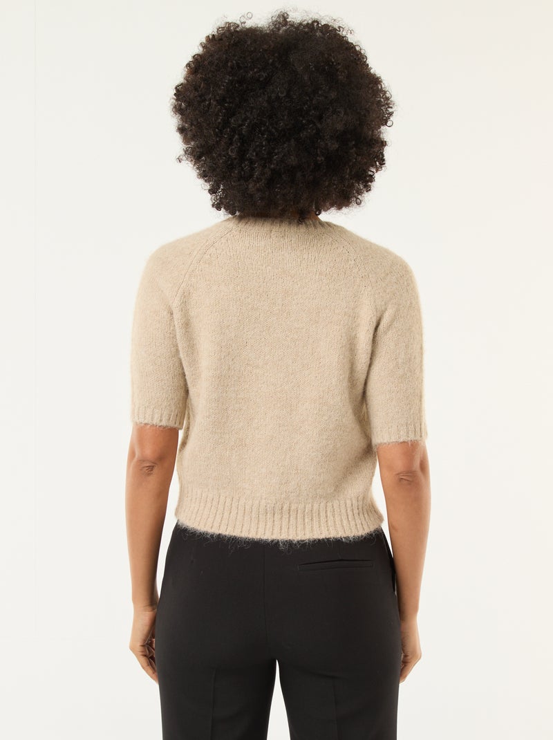Maglione in maglia a punto grosso con maniche corte Beige - Kiabi