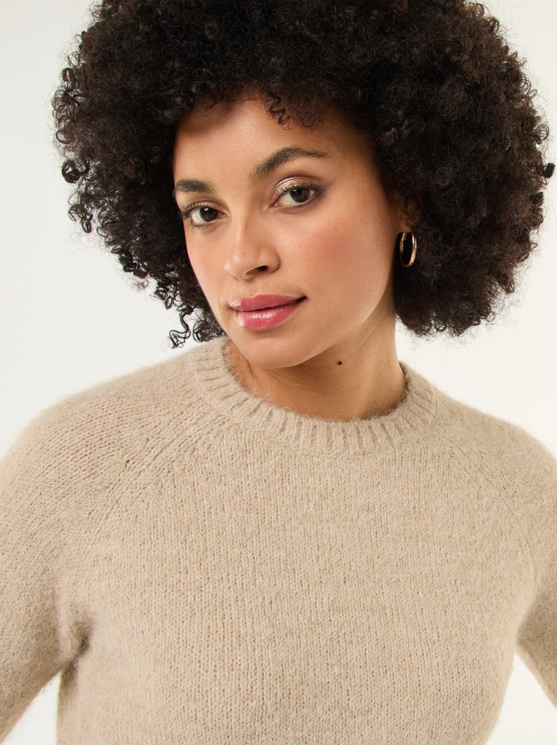 Maglione in maglia a punto grosso con maniche corte Beige - Kiabi