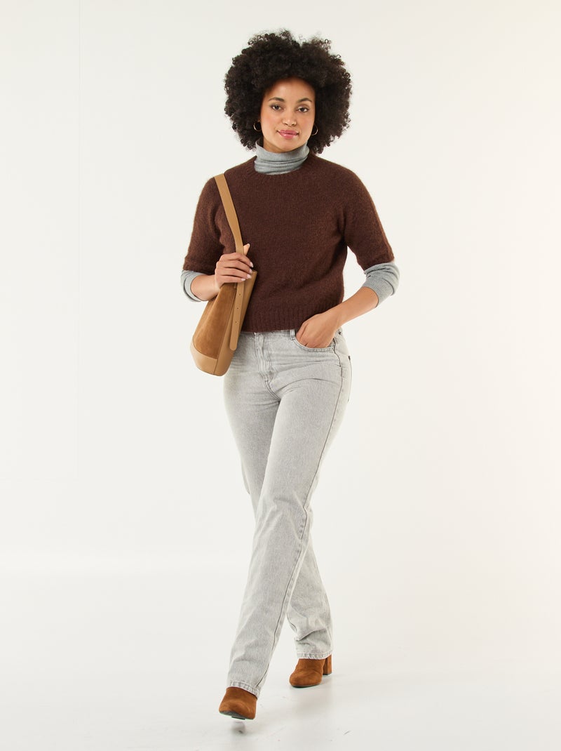 Maglione in maglia a punto grosso con maniche corte Marrone - Kiabi