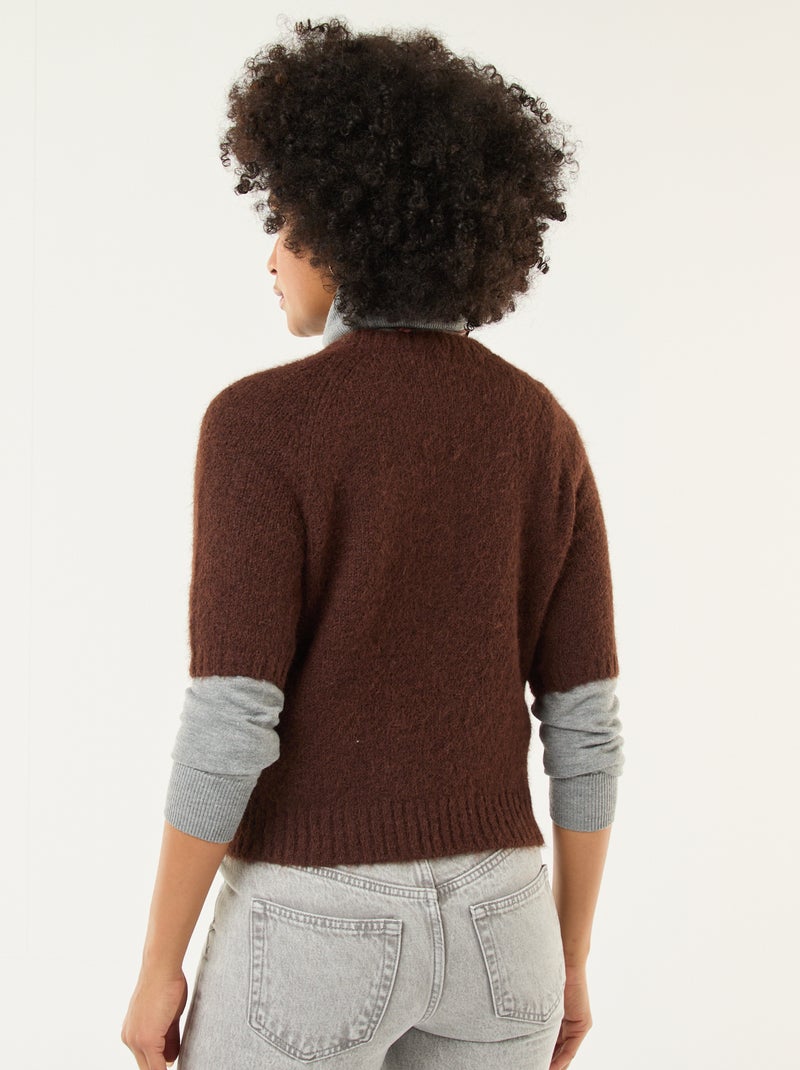 Maglione in maglia a punto grosso con maniche corte Marrone - Kiabi