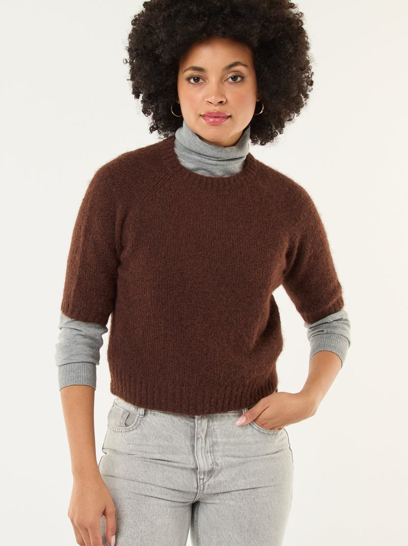 Maglione in maglia a punto grosso con maniche corte Marrone - Kiabi