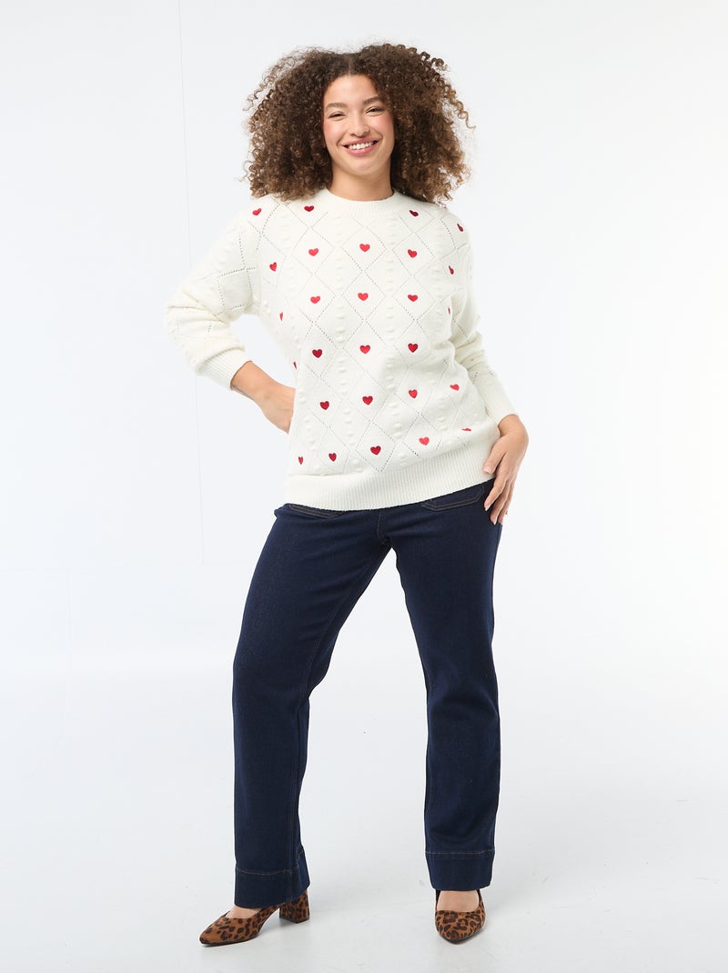 Maglione in maglia a punto grosso con motivo a 'cuore' Bianco - Kiabi