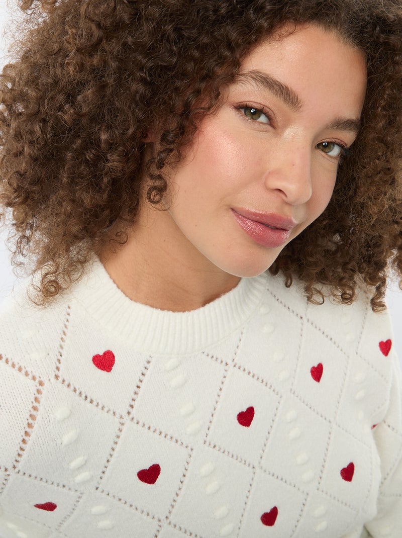 Maglione in maglia a punto grosso con motivo a 'cuore' Bianco - Kiabi