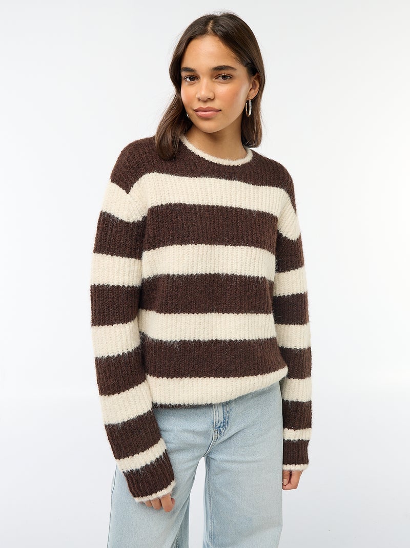 Maglione in maglia a punto grosso Marrone Ragazza Kiabi - Main Image