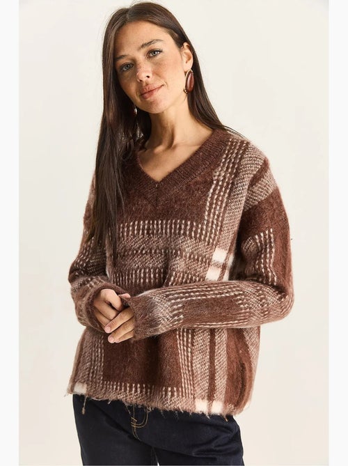 Maglione in maglia a quadri con scollo a v e maniche lunghe lucci - Kiabi Maglione in maglia a quadri con scollo a v e maniche lunghe lucci - Kiabi