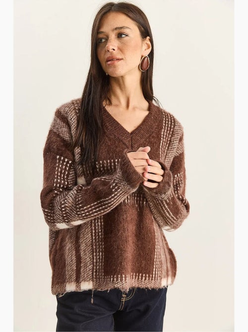 Maglione in maglia a quadri con scollo a v e maniche lunghe lucci - Kiabi Maglione in maglia a quadri con scollo a v e maniche lunghe lucci - Kiabi