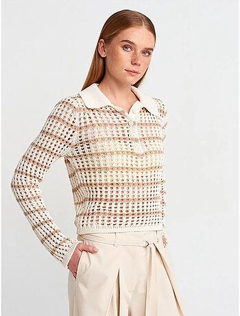 Maglione in maglia a righe con colletto polo e bottoni