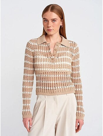 Maglione in maglia a righe con colletto polo e bottoni